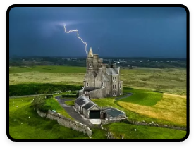 Lighting touching Classiebawn Castle in County Sligo