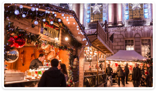 People strolling through the Christmas market in Belfast