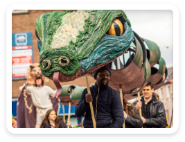 Medieval city of Kilkenny comes alive with this snake puppet during the four-day St Patrick’s Festival