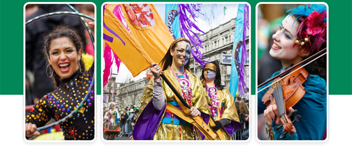 Parade scene with entertainers